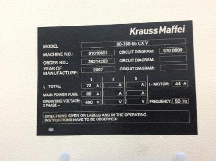Used 2007 KraussMaffei 80-180-55 CX V