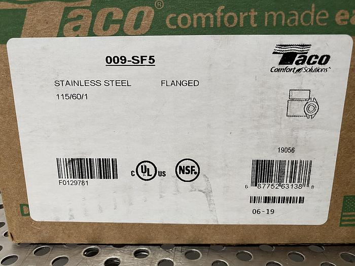 Used Taco 009-SF5 1/8 HP Flanged Hot Water Circulator Pump 120V