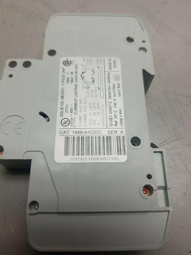 Used Allen Bradley 1 Pole 3 Amp Breaker Cat No 1489-A1C030 Series A