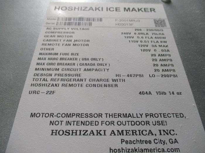 Used Hoshizaki F-2001MRJ3 Remote Cooled 2098 LB Flake Ice Machine - 3-Phase
