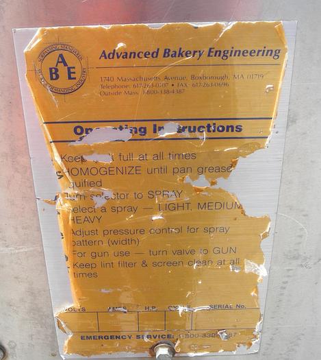 Used Sprayer, Oil, Pan Greaser, Automatic, Advanced Bakery, #S739729