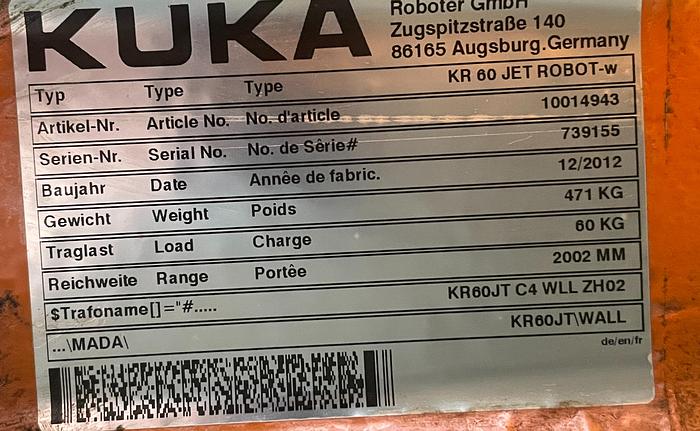 Used 2012 KUKA KUKA KR60 JET