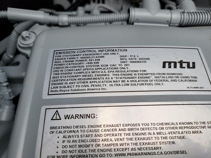 New MTU 500 kW Diesel Standby Generator Set