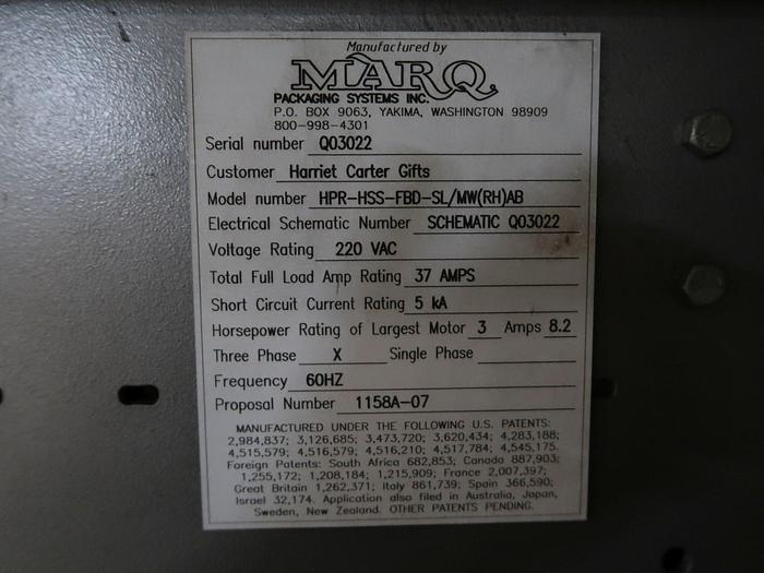 Used MARQ MODEL HPR-HSS-FBD-SL/MW(RH)AB RANDOM CASE SEALER