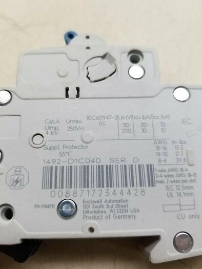 Used ALLEN BRADLEY 1492-D1C040 Ser D 1492-D C 4 A