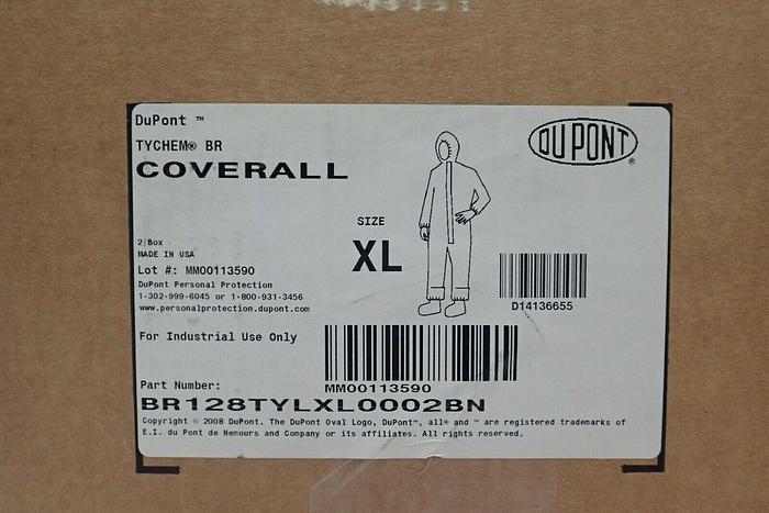 Used Dupont Tychem BR BR128TYLXL0002BN Yellow Coverall, Size XL, 2/Box