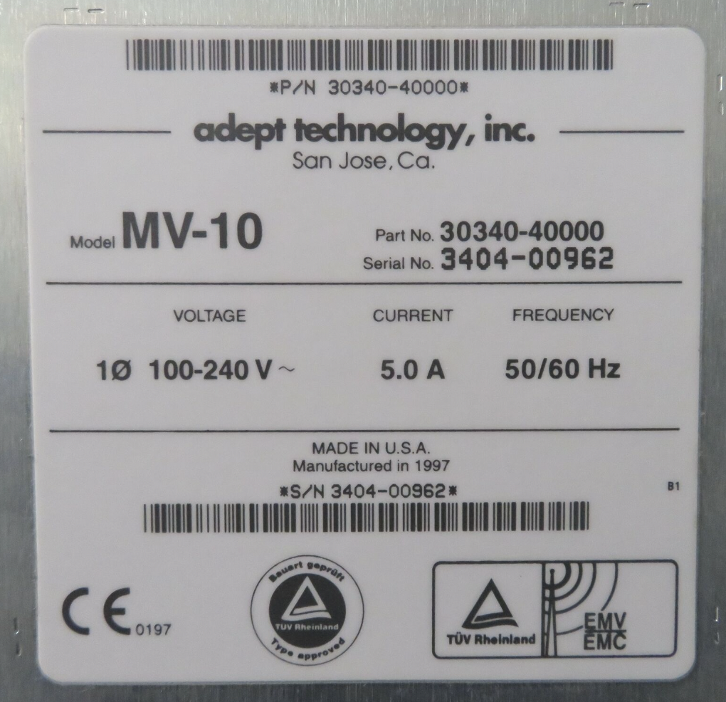 Used Adept 550 CL 10 SCARA Robot, MV-10 PA-4 Controller, Dual B+ Amp, Pendant