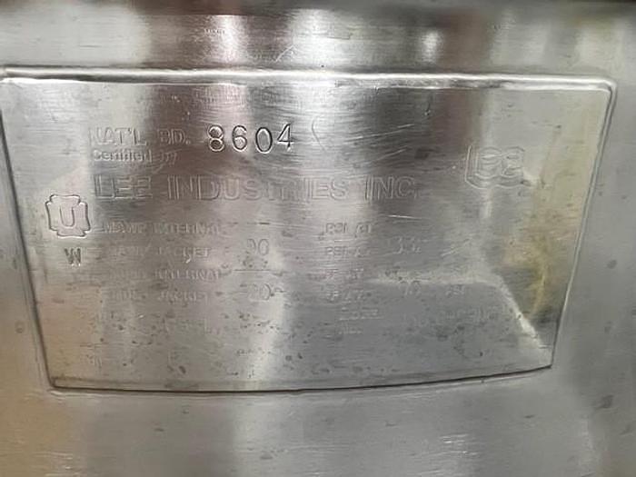 Used 150 GALLON LEE TILTING KETTLE - S/S - 90 PSI JACKET