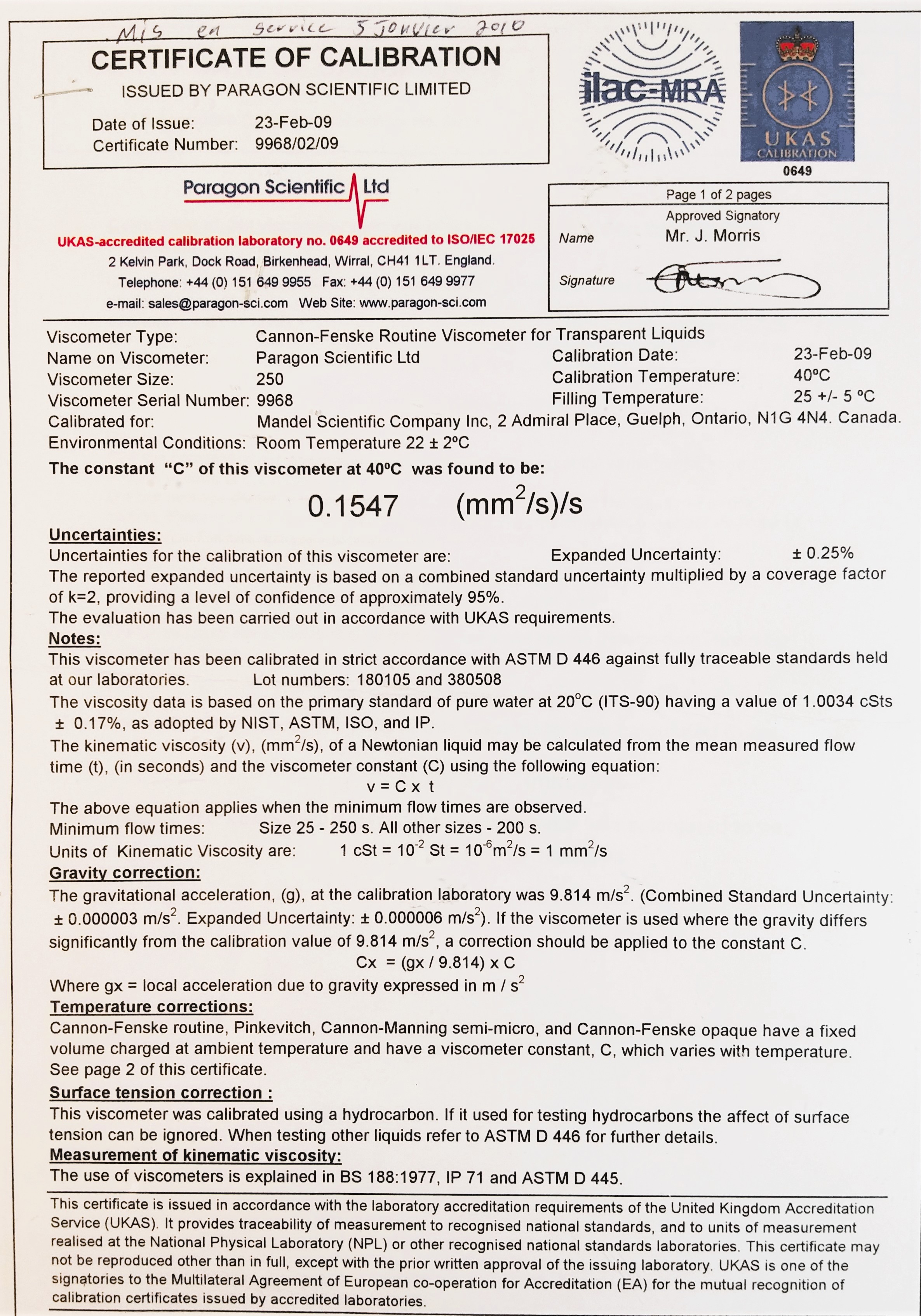 New Open Box Cannon-Fenske CFRC-250 Certified Routine Viscometer Tube (Size 250)