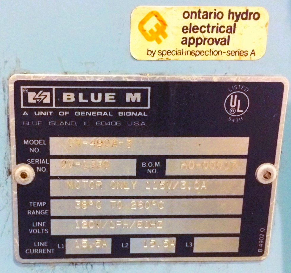 Used Blue-M Stabil-Therm OV-490A-3 Gravity-Convection Oven (3 Cu-Ft)