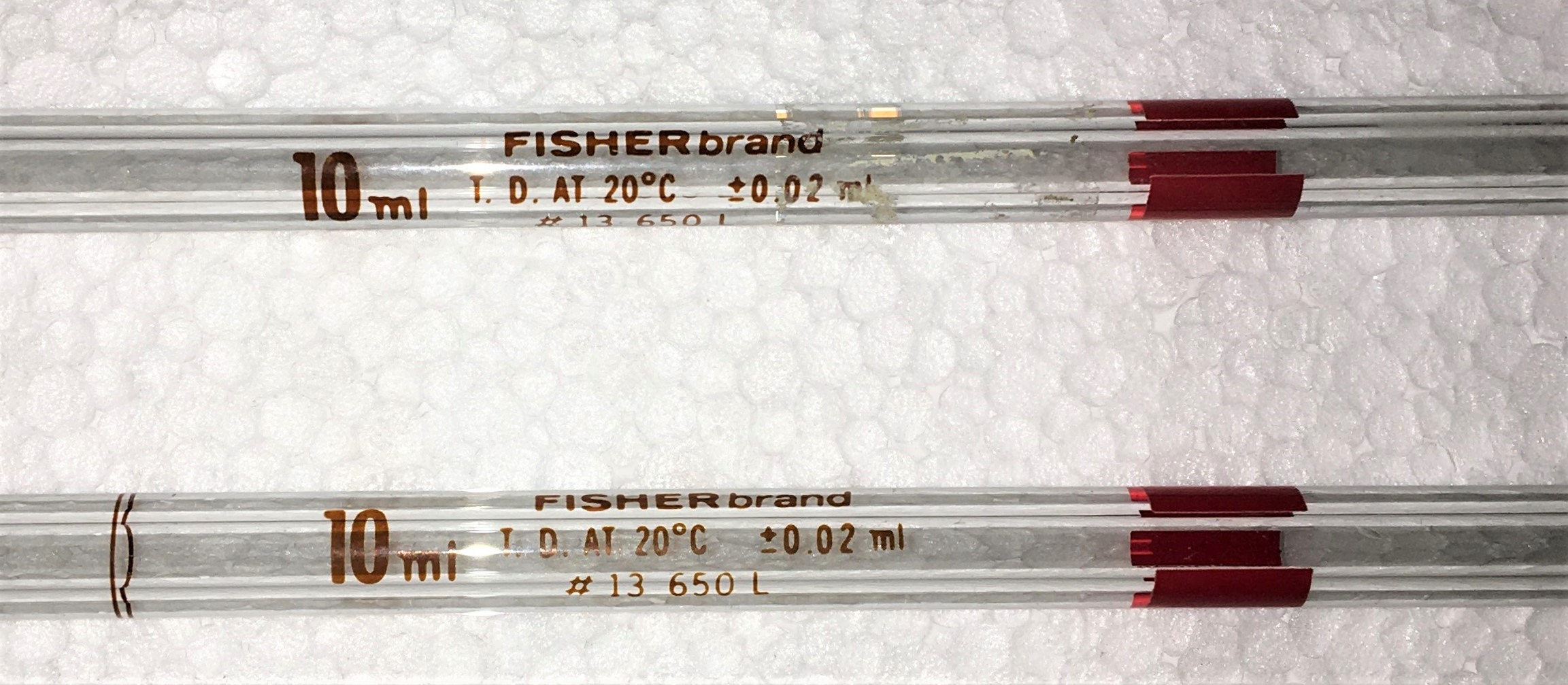Used Fisherbrand 13-650L Volumetric Pipet, Class B - 10mL (Pack of 12)