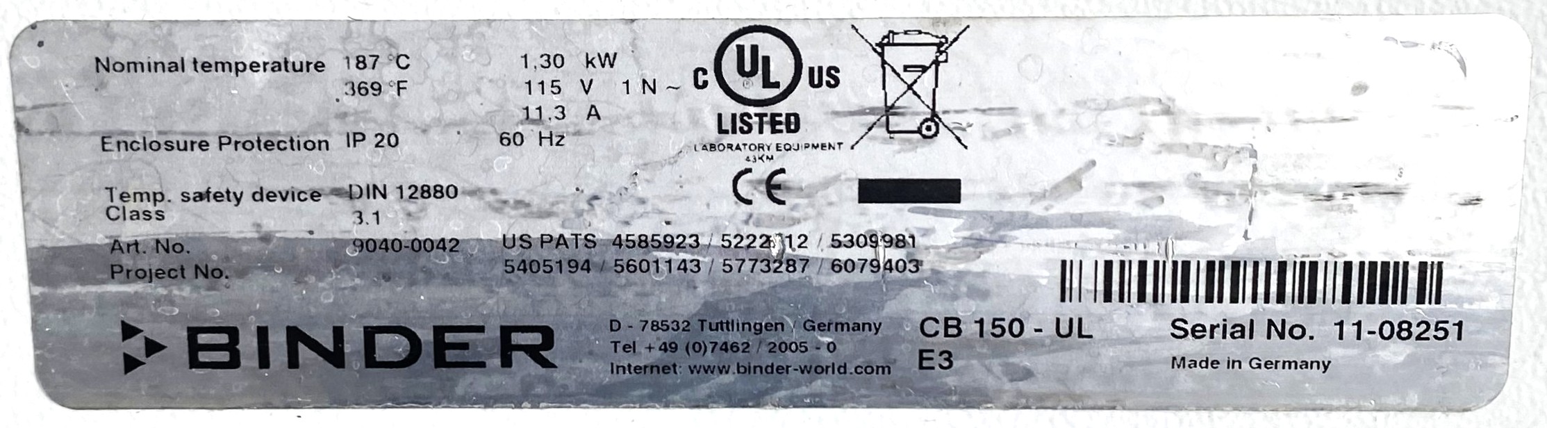 Used Binder CB150-UL CO2 Incubator (5.4 Cu-Ft)