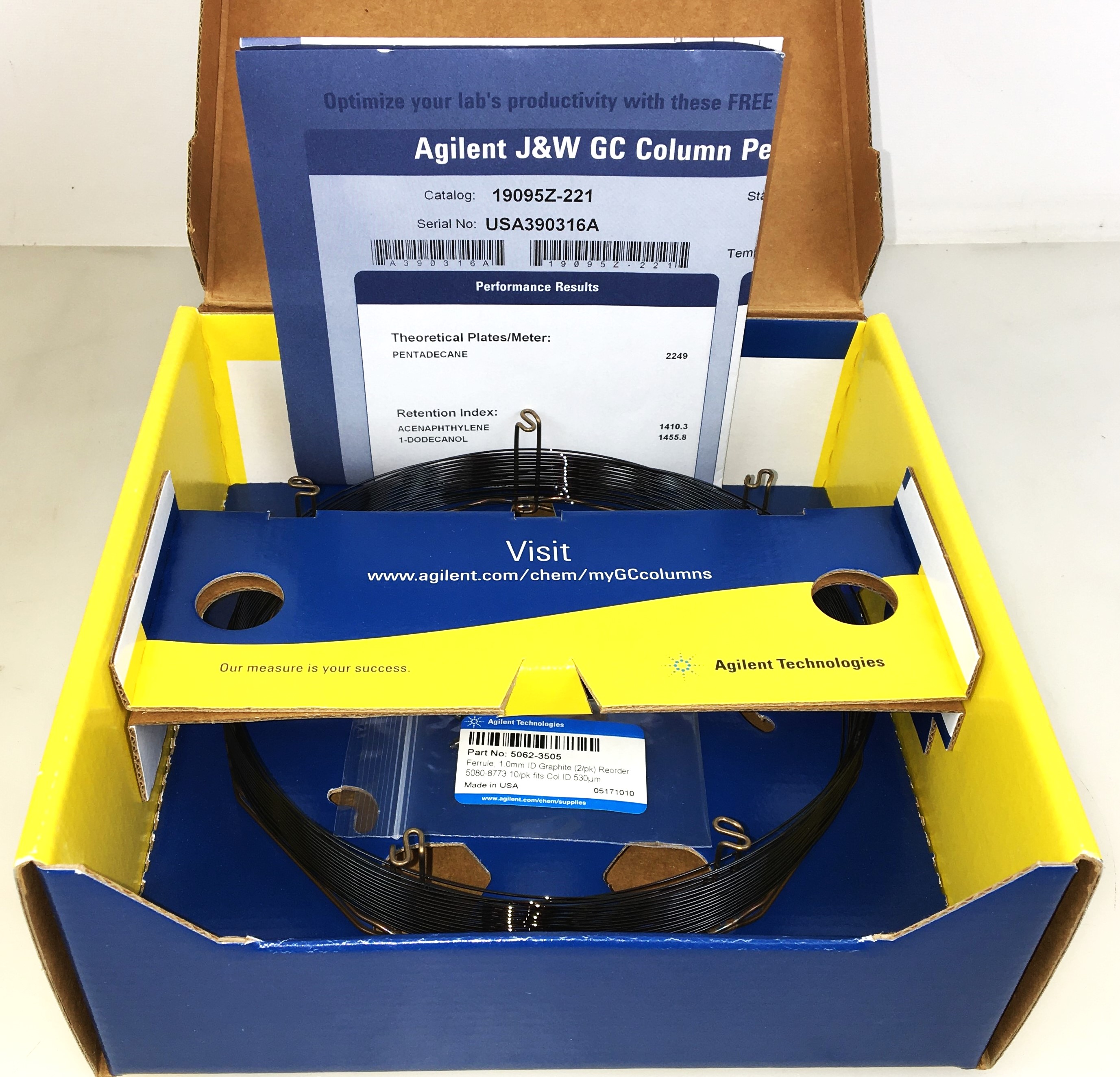 New Open Box Agilent HP-1/SIMDIST (19015Z-221) Capillary Column (15M x 0.53mm x 0.15µm)