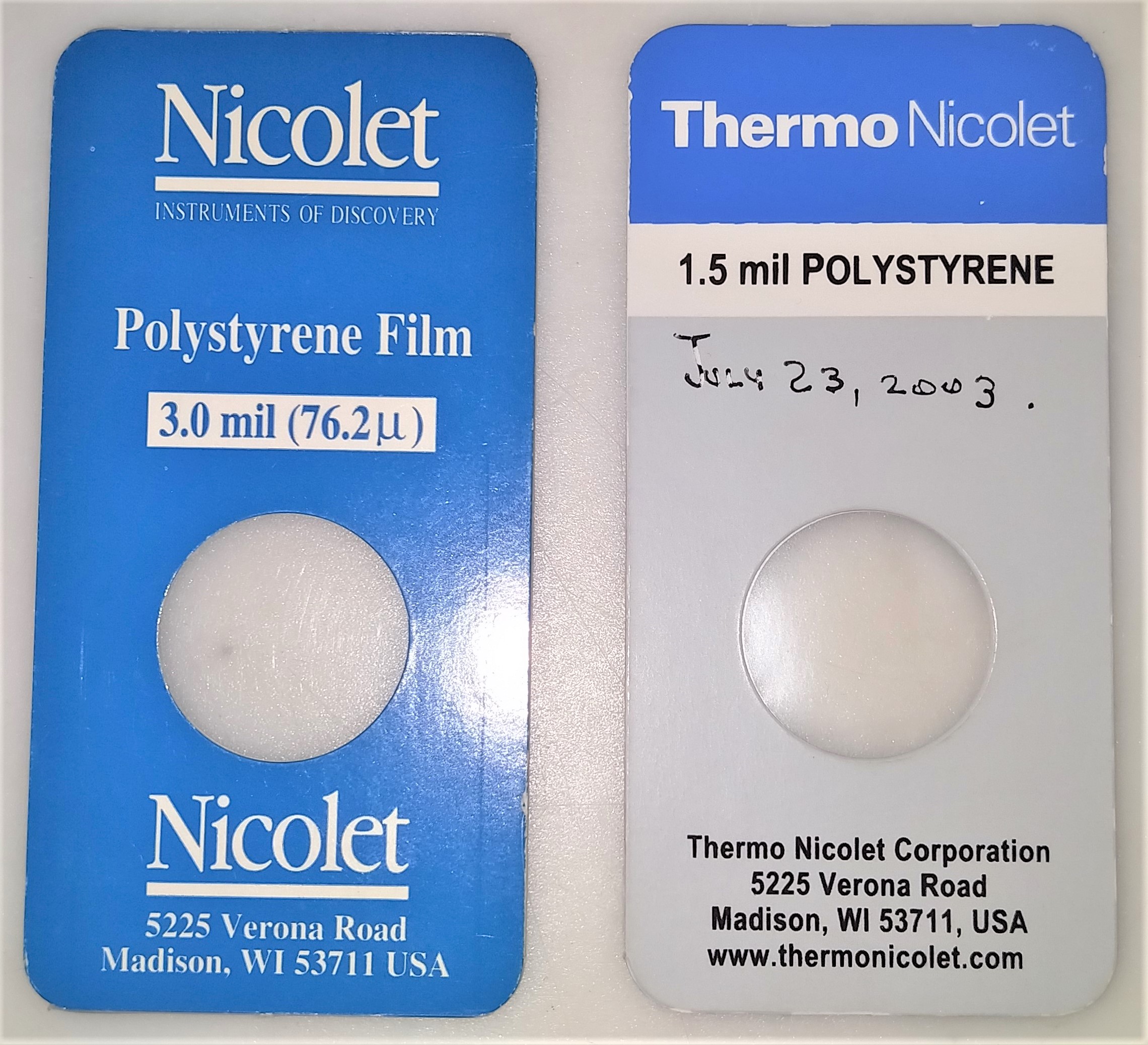New Open Box Nicolet Polystryrene Film Set for FTIR (38.1μ and 76.2μ)