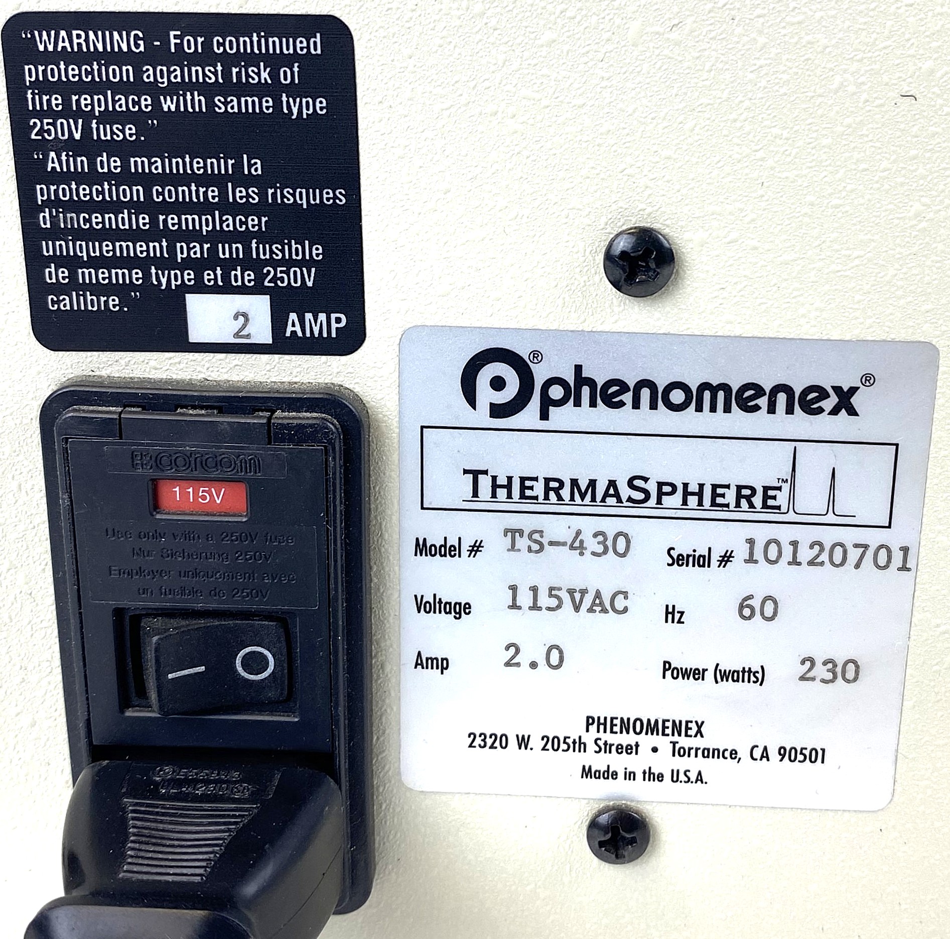 Used Phenomenex ThermaSphere TS-430 HPLC Column Chiller-Heater
