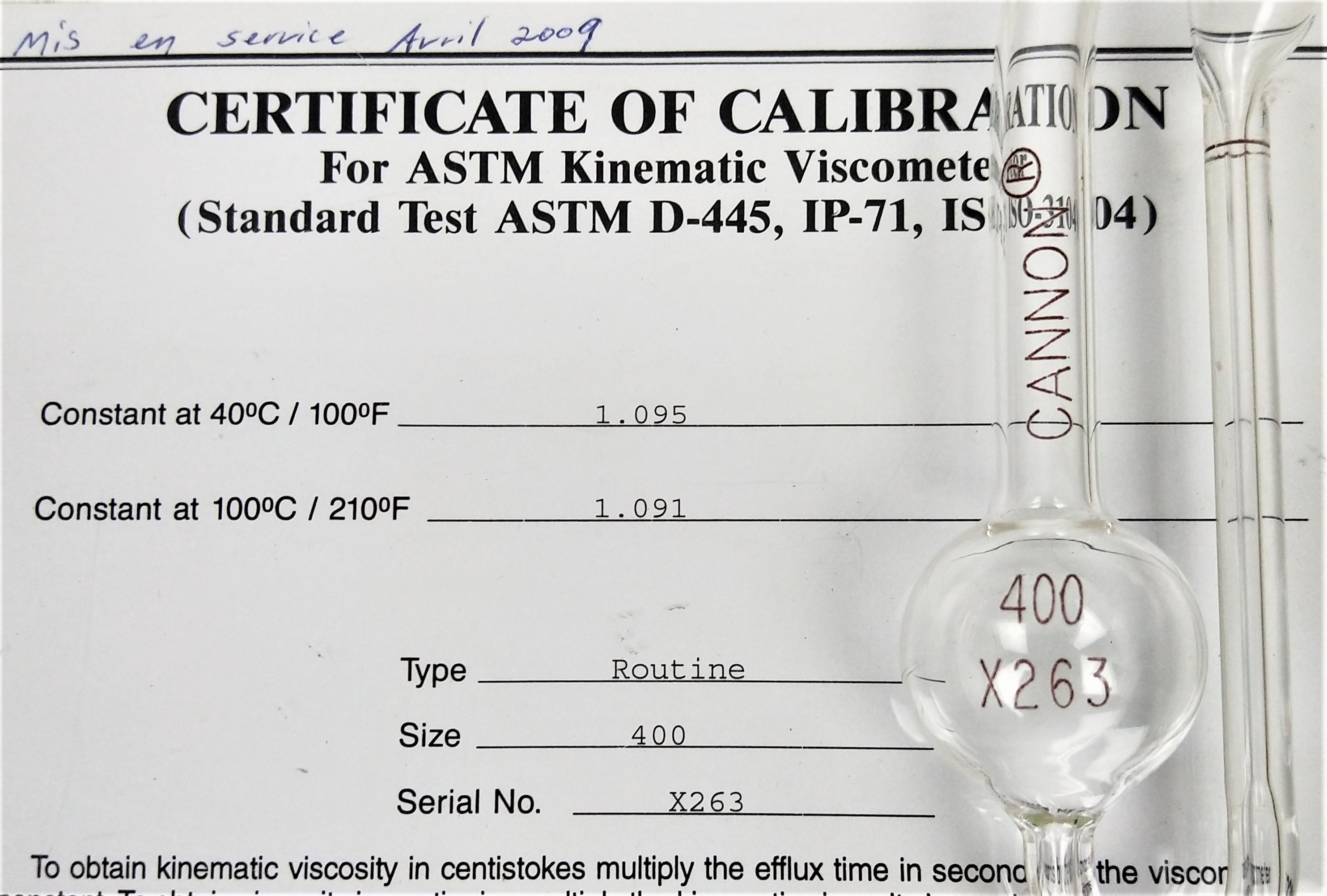 New Open Box Cannon-Fenske CFRC-400 Certified Routine Viscometer Tube - Size 400