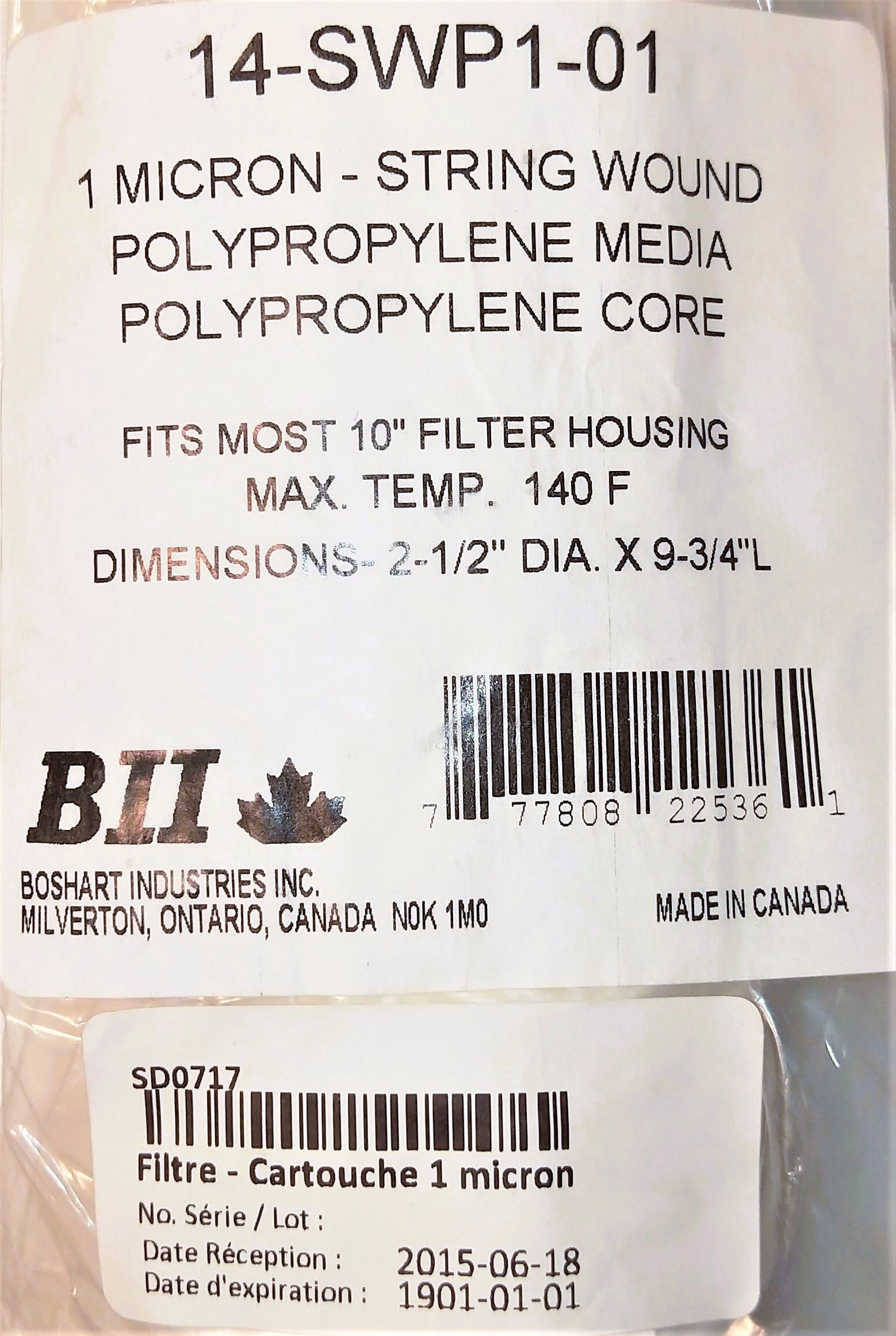 New Boshart 14-SWP1-01 Sediment Filter - 1 Micron (Pack of 5)