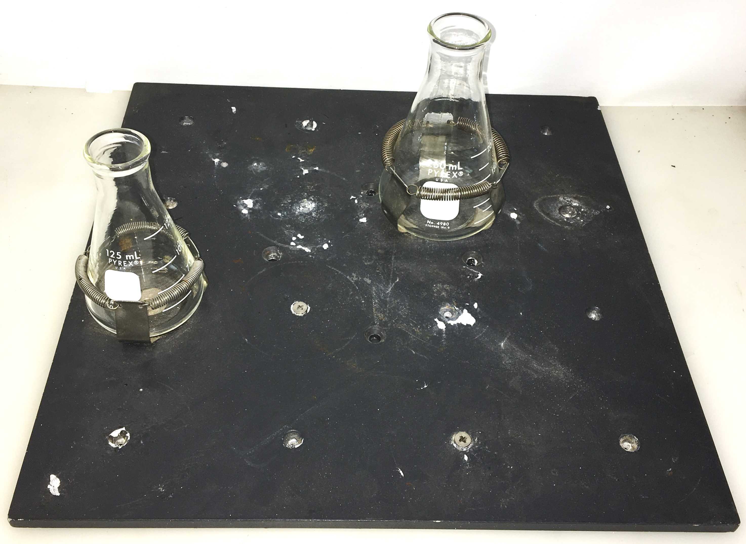 Used Flask Holder Platform Attachment for Shaker with 2 Flask Clamps - 14" x 14"