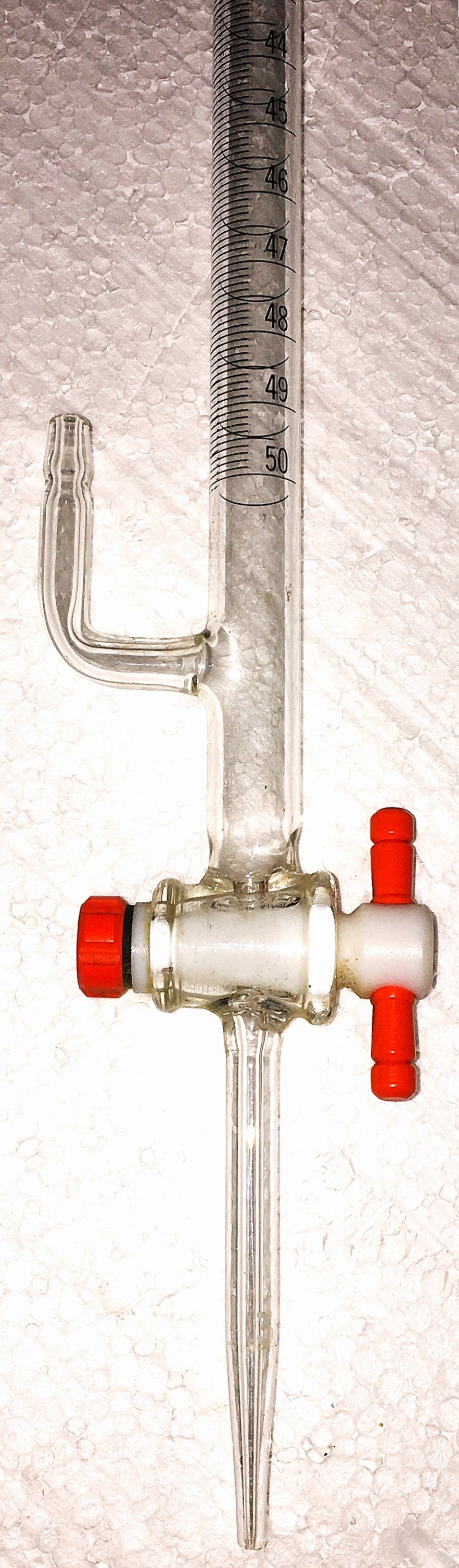 Used Kimble 17026F-50 KIMAX Class B 50mL Straight Bore Buret with Side Tube Fill