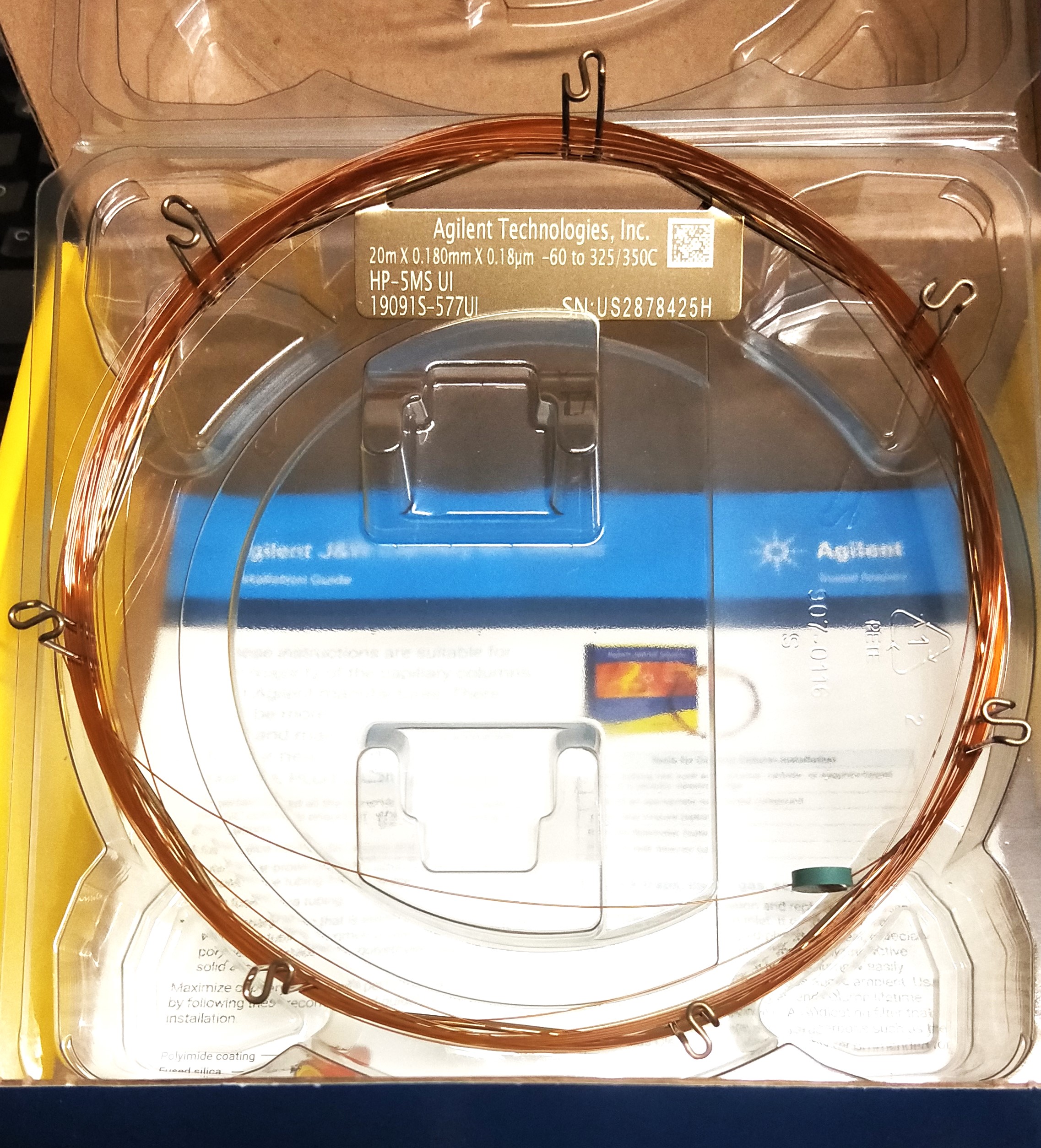 Used Agilent HP-5MS UI (19091S-577UI) Capillary Column (20M x 0.18mm x 0.18µm)