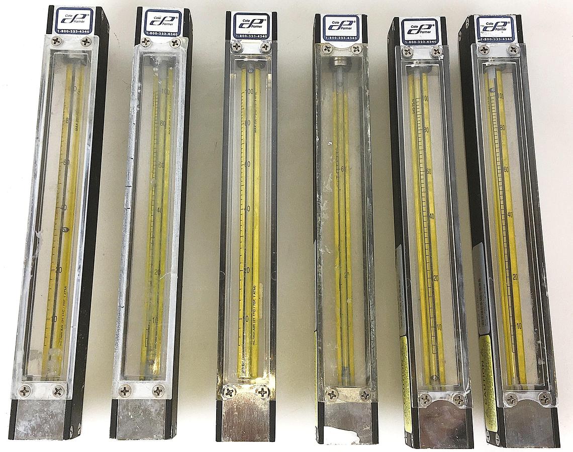 Used Cole-Parmer PMR1-010708 Variable Area Flow Meter (100mL/min)