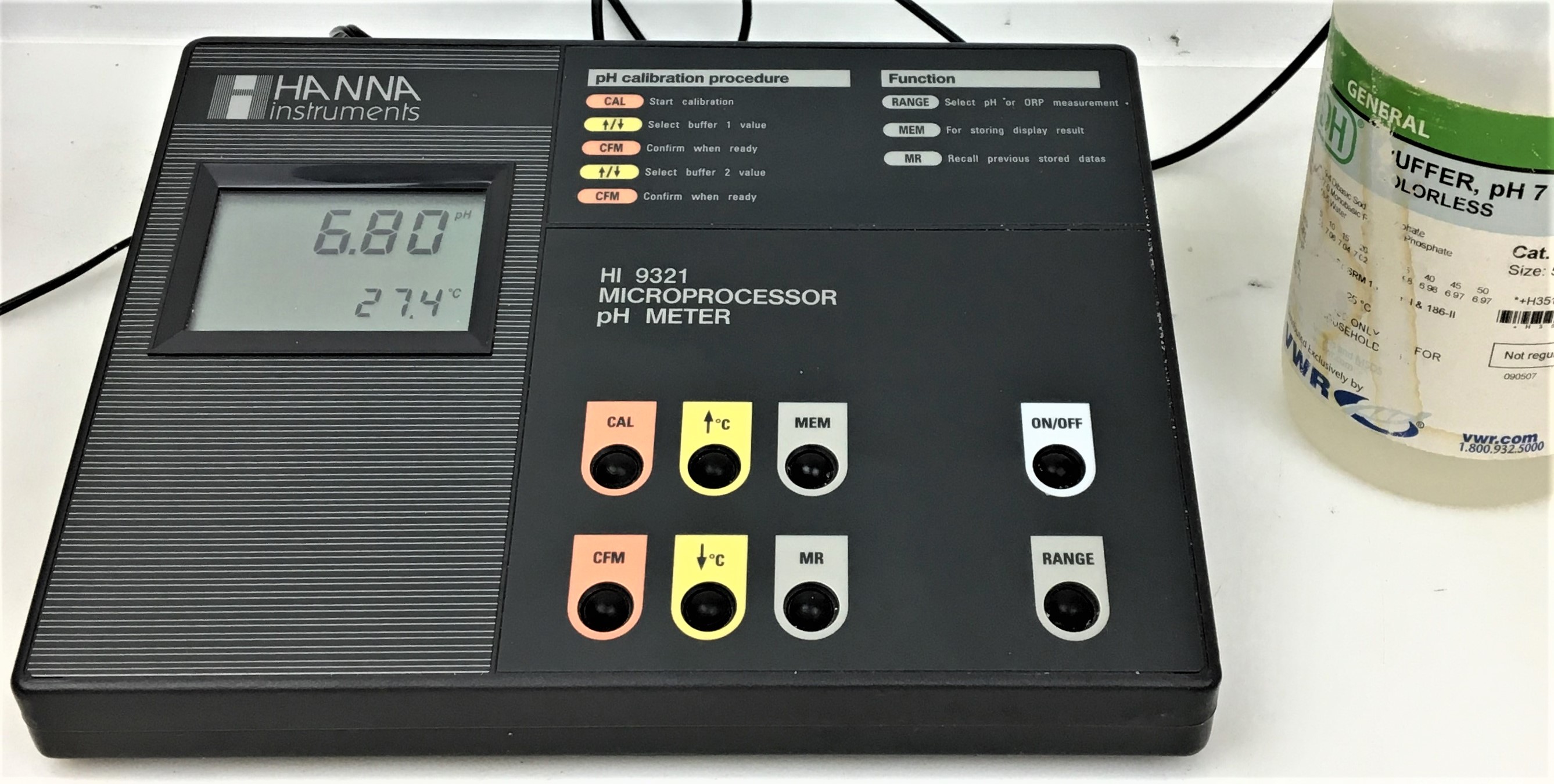 Used Hanna HI 9321 Benchtop pH Meter with New Electrode and Support Stand