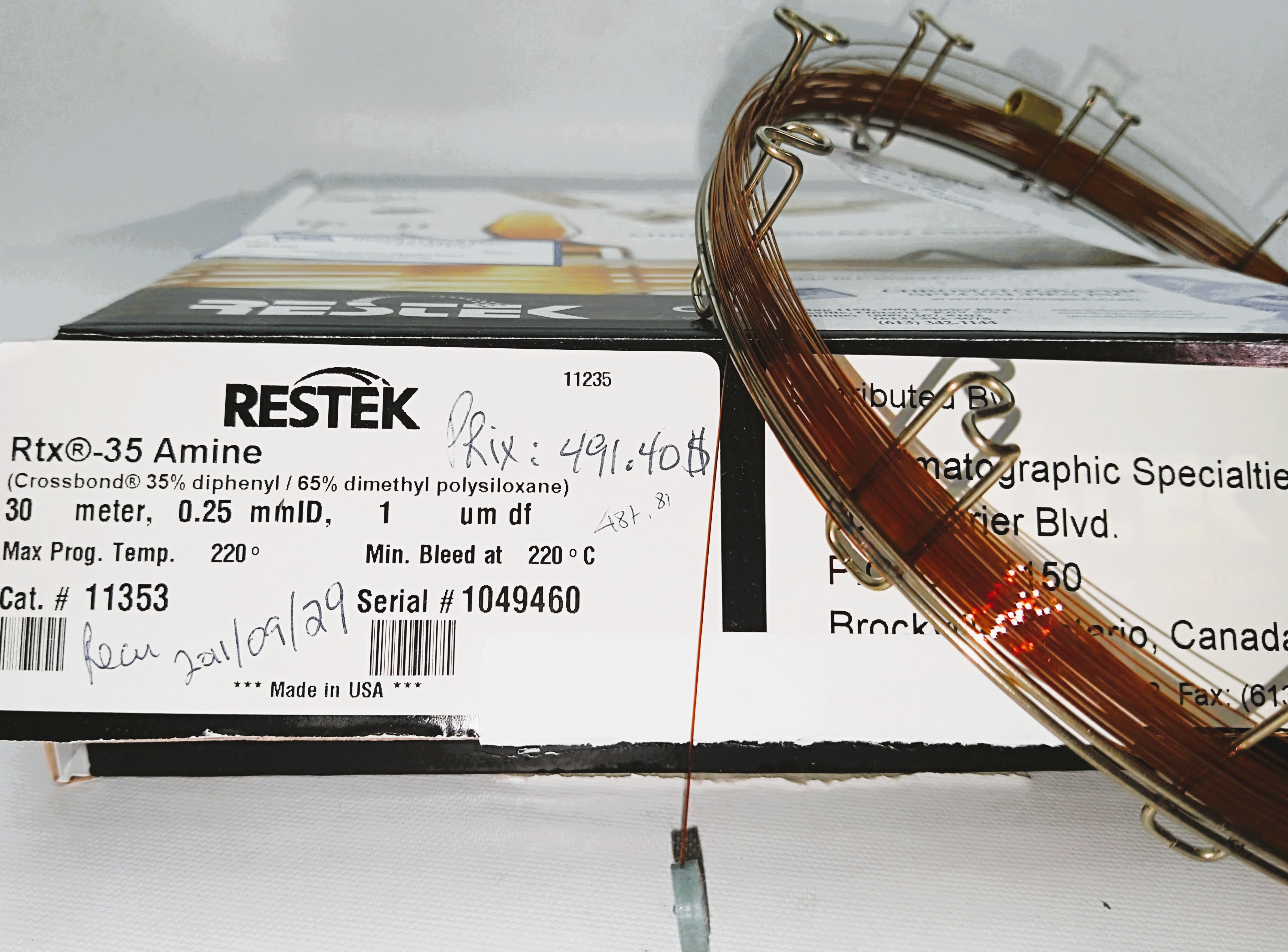 Used Restek Rtx-35 Amine (11353) Capillary Column (30M x 0.25mm x 1µm)
