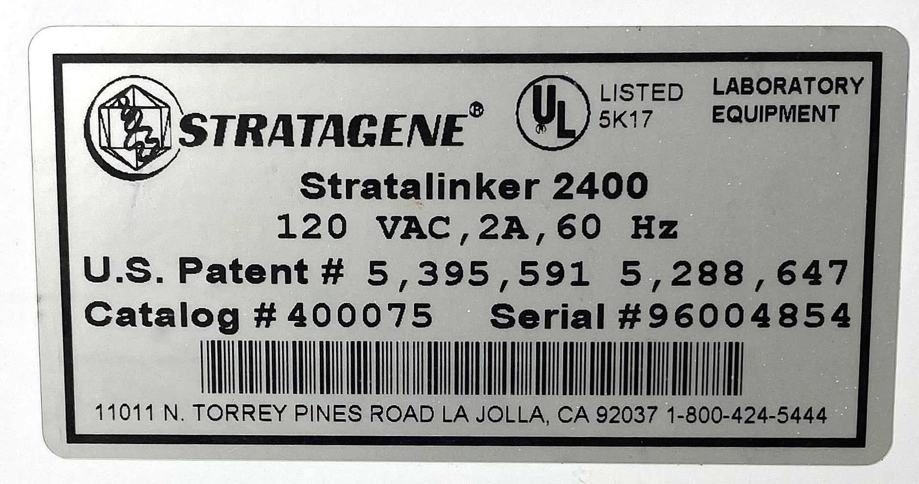 Used Stratagene UV Stratalinker 2400 Crosslinker