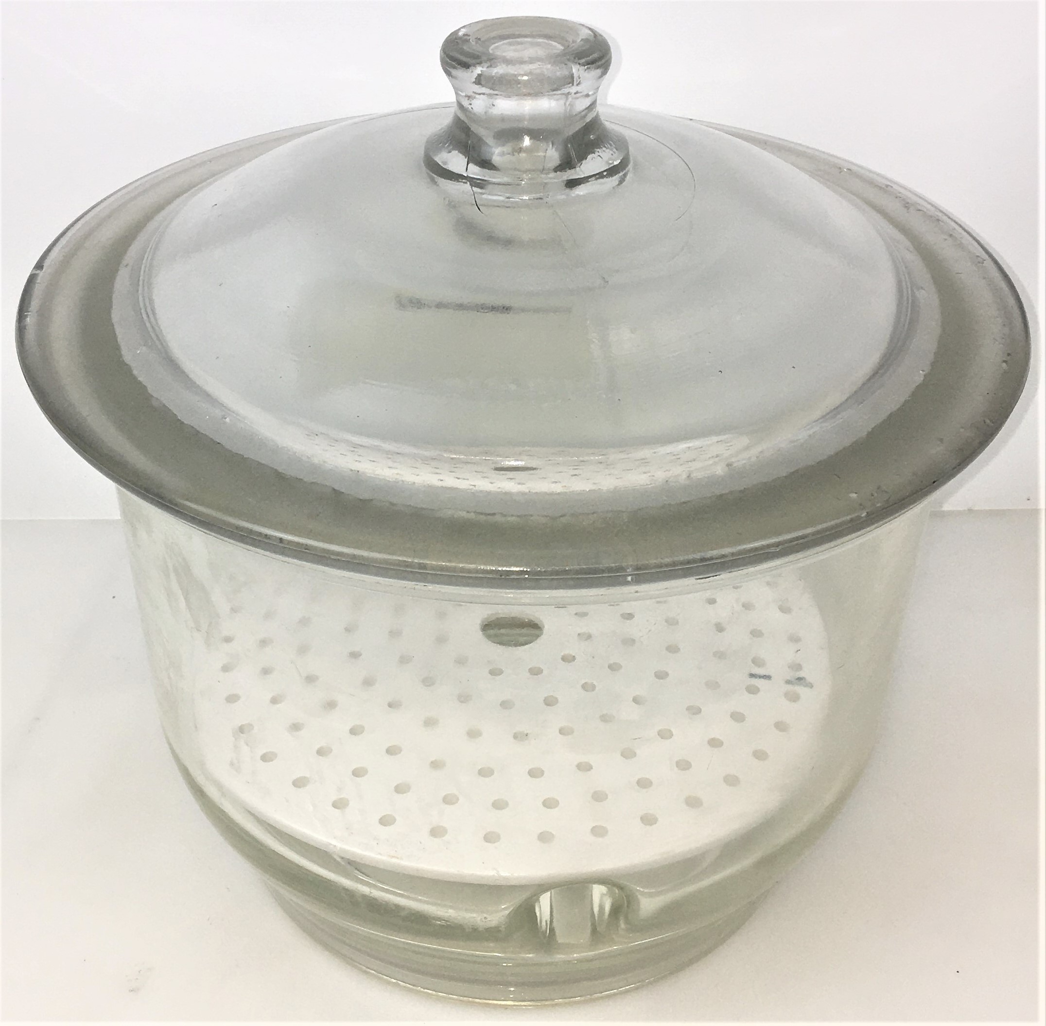 Used Corning PYREX 250 mm ID Glass Desiccator with Coors Plate