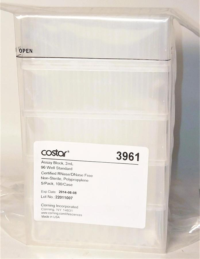 New Open Box Corning Costar 3961 Deep 96-Well Microplate Trays (Pack of 5 Blocks)