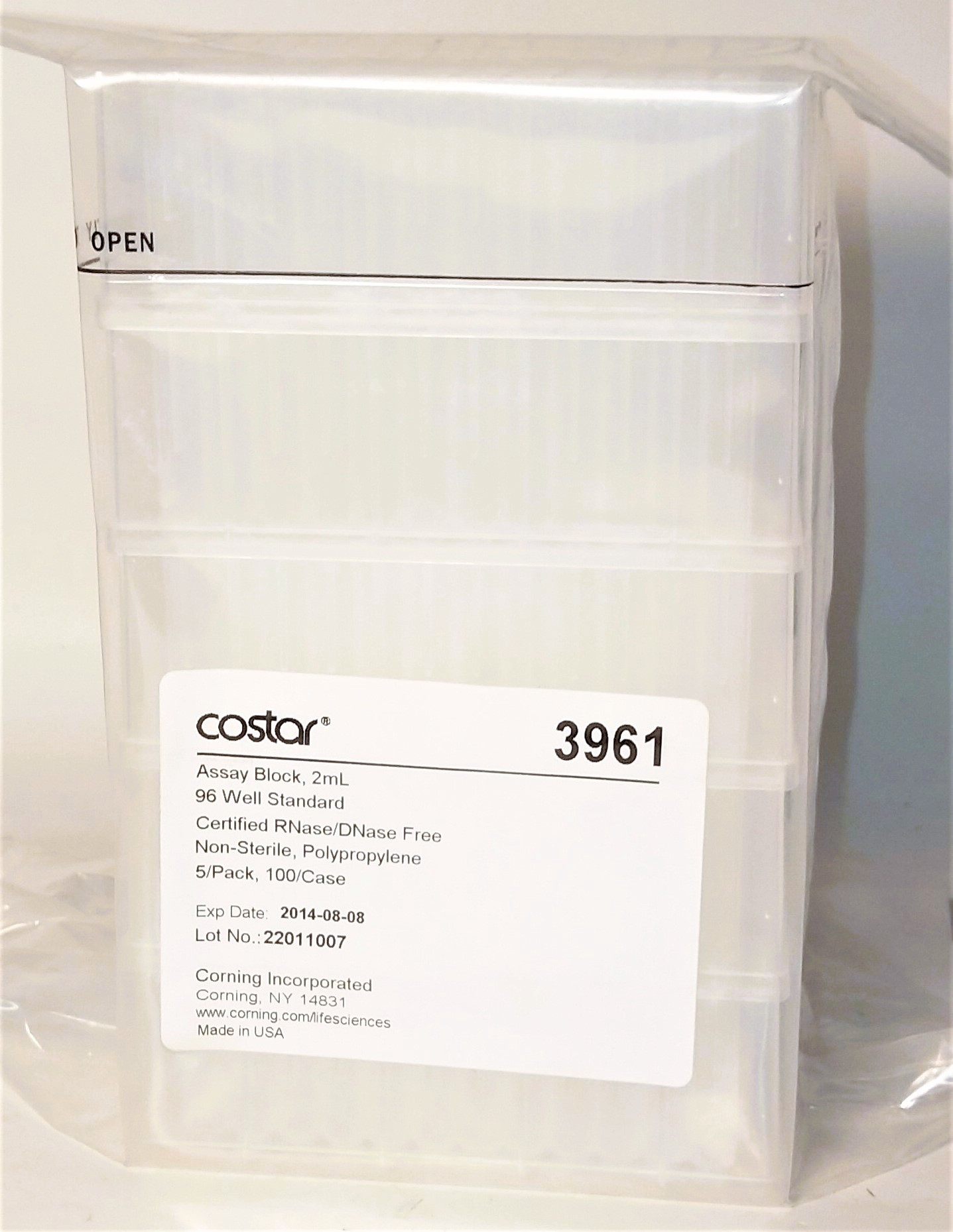 New Open Box Corning Costar 3961 Deep 96-Well Microplate Trays (Pack of 5 Blocks)