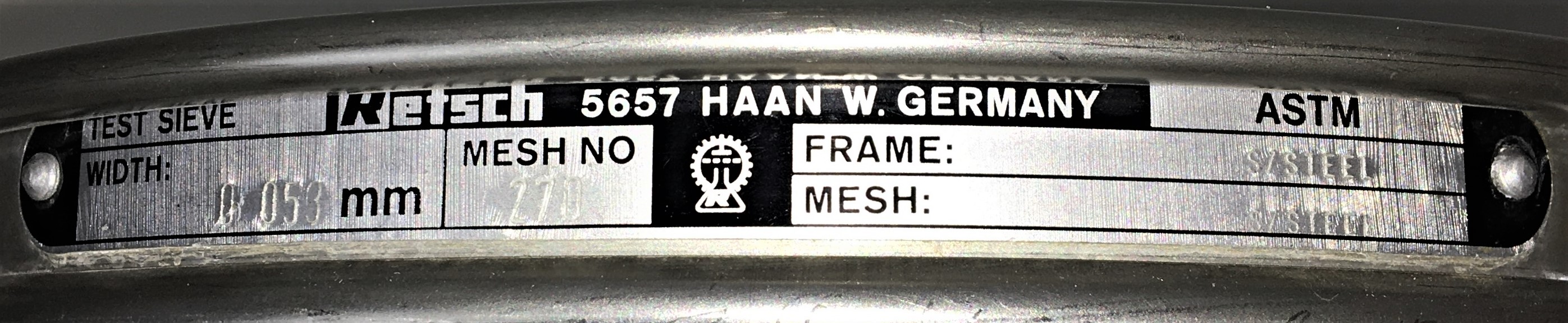 Used Retsch #270 8" Stainless Steel Sieve - Half-Height (53μm)