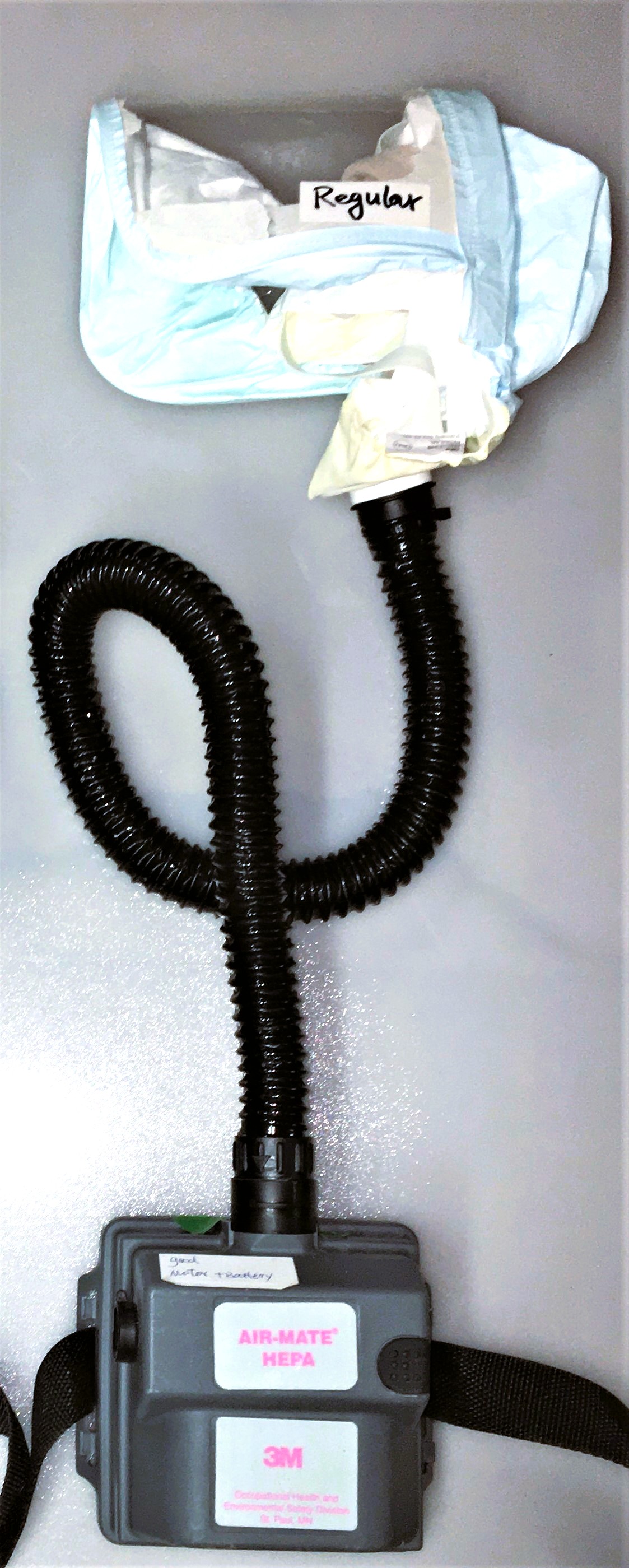 Used 3M Air-Mate HEPA Respirator (PAPR) Unit with Head Cover (Regular Size)