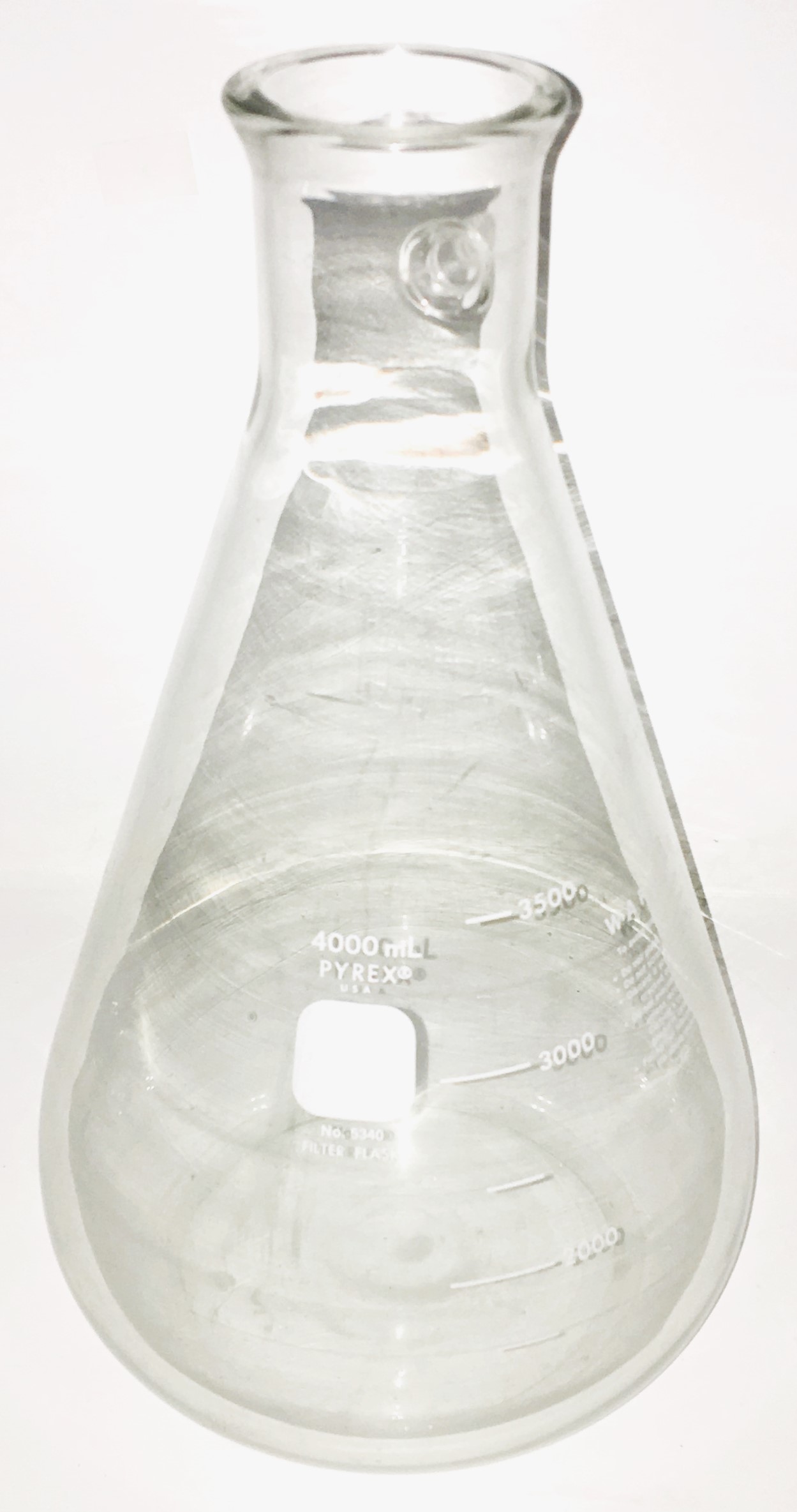 Used Corning PYREX 5340/Kimble KIMAX 27060 Heavy Wall Filtration Flask with Sidearm Tubulation - 4000mL