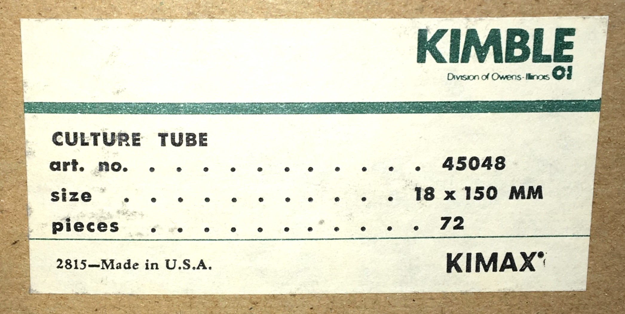 Used Kimble 45048-18150 Culture Tubes - 18 x 150mm (Lot of 184)