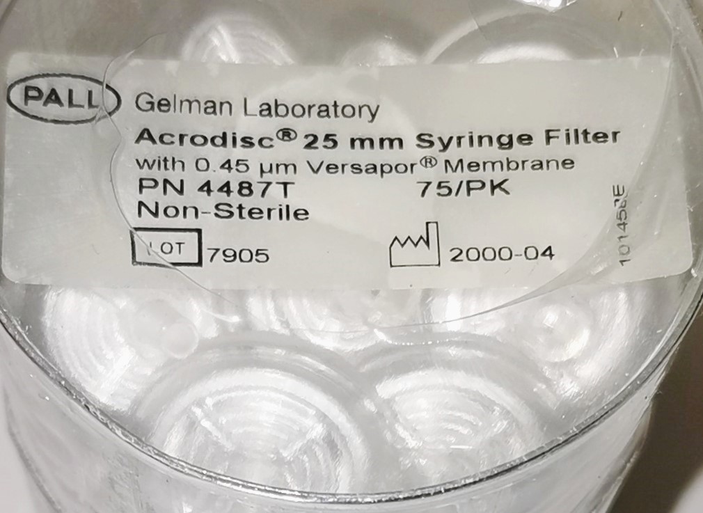 New Pall 4487T Acrodisc Syringe Filters with Versapor Membrane (Pack of 75)