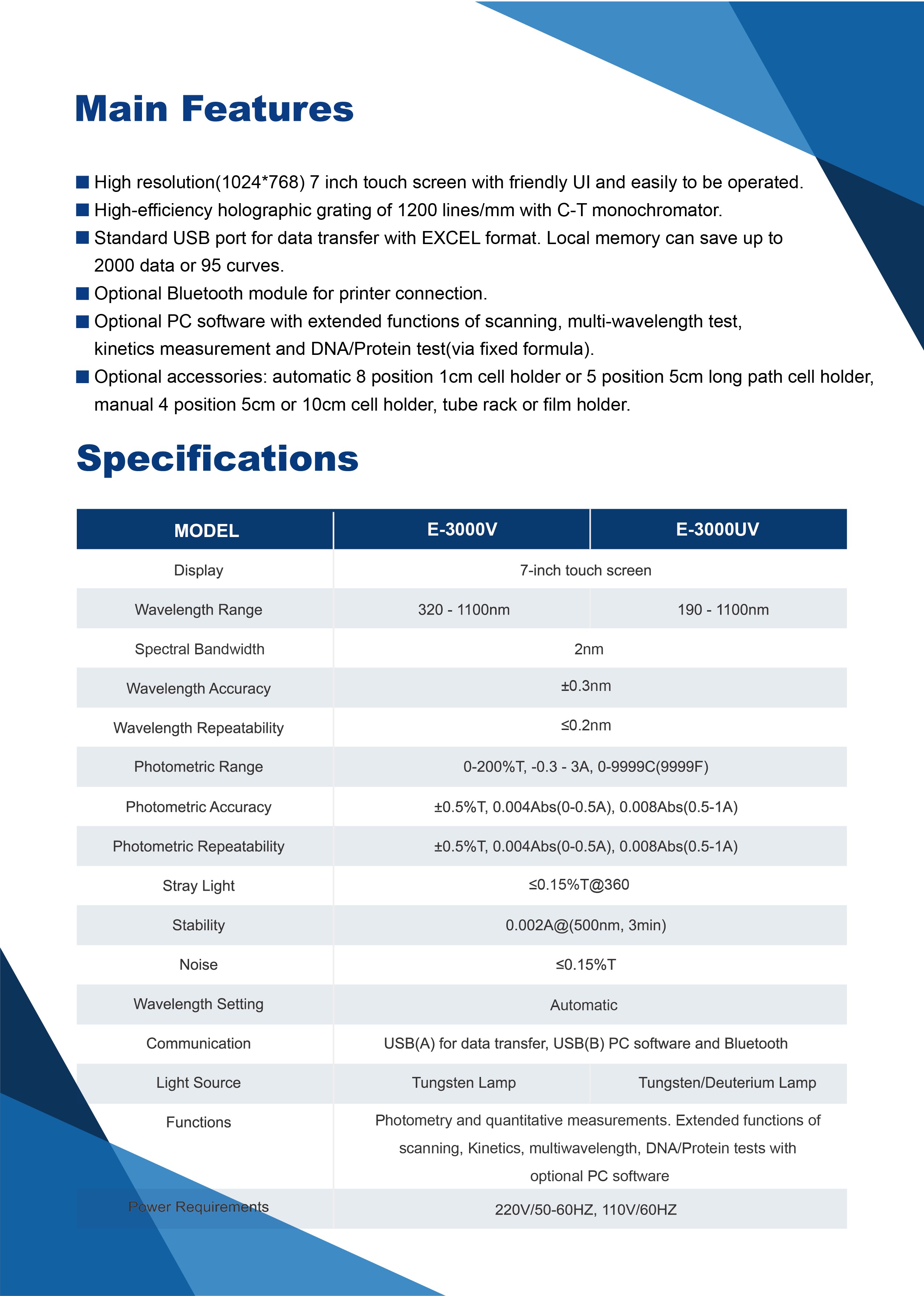 New PEAK E-3000UV UV-Visible Spectrophotometer (190 to 1100nm)