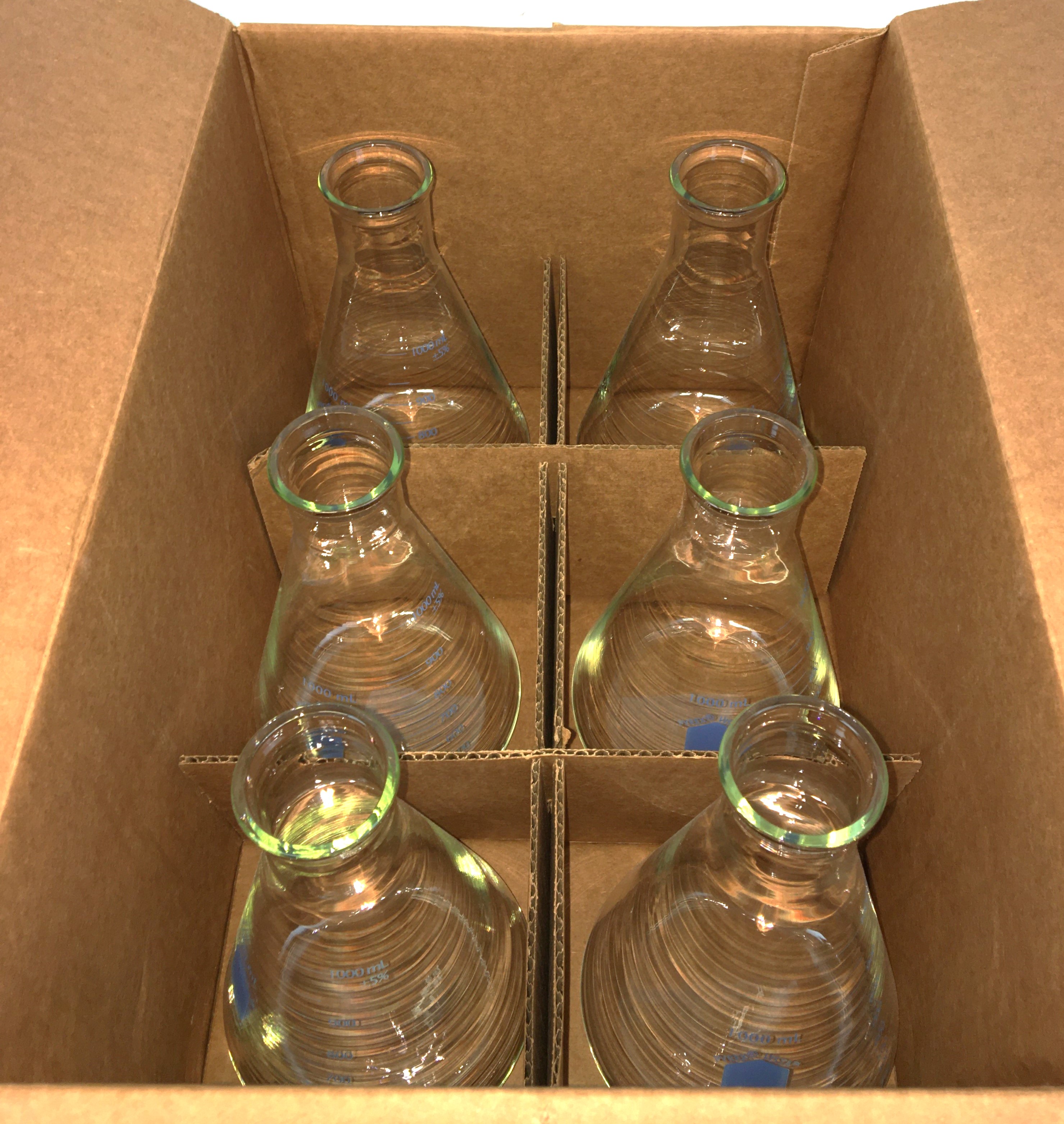 New Open Box Corning PYREX Vista 70980-1L Erlenmeyer Flask - 1000mL (Pack of 6)