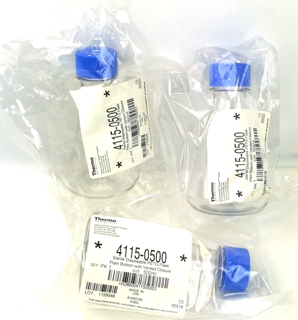 New Open Box Nalgene 4115-0500 Single-Use 500mL PETG Erlenmeyer Flasks (Case of 12)