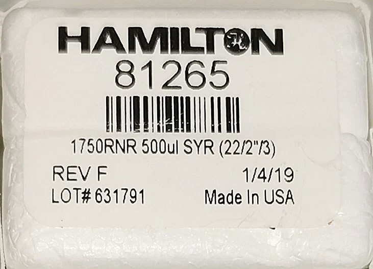 Used Hamilton 81265 Gastight (#1750RNR) 500μL Injection Syringe