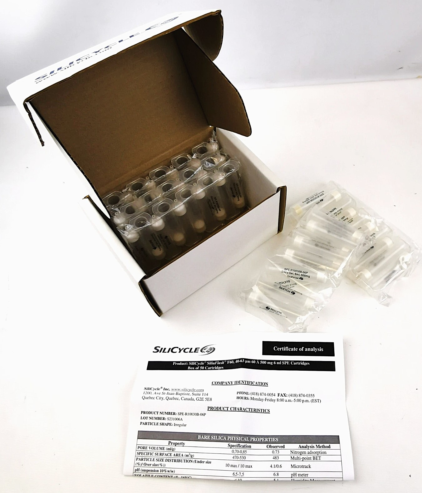 New Open Box SiliCycle SiliaPrep SPE-R10030B-06P Silica Gel Cartridge - 40 to 63 µm (Box of 50)