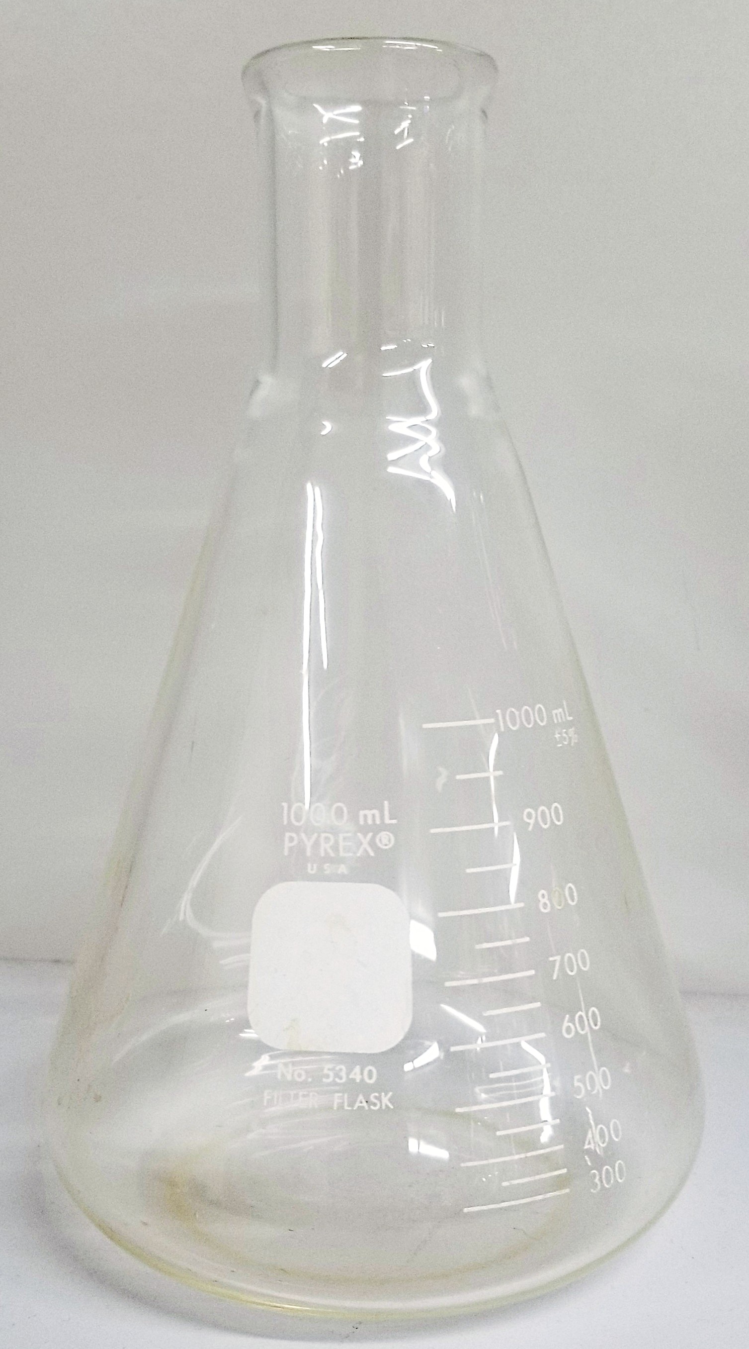 Used Corning PYREX 5340/Kimble KIMAX 27060 Heavy Wall Filtration Flask with Sidearm Tubulation - 1L