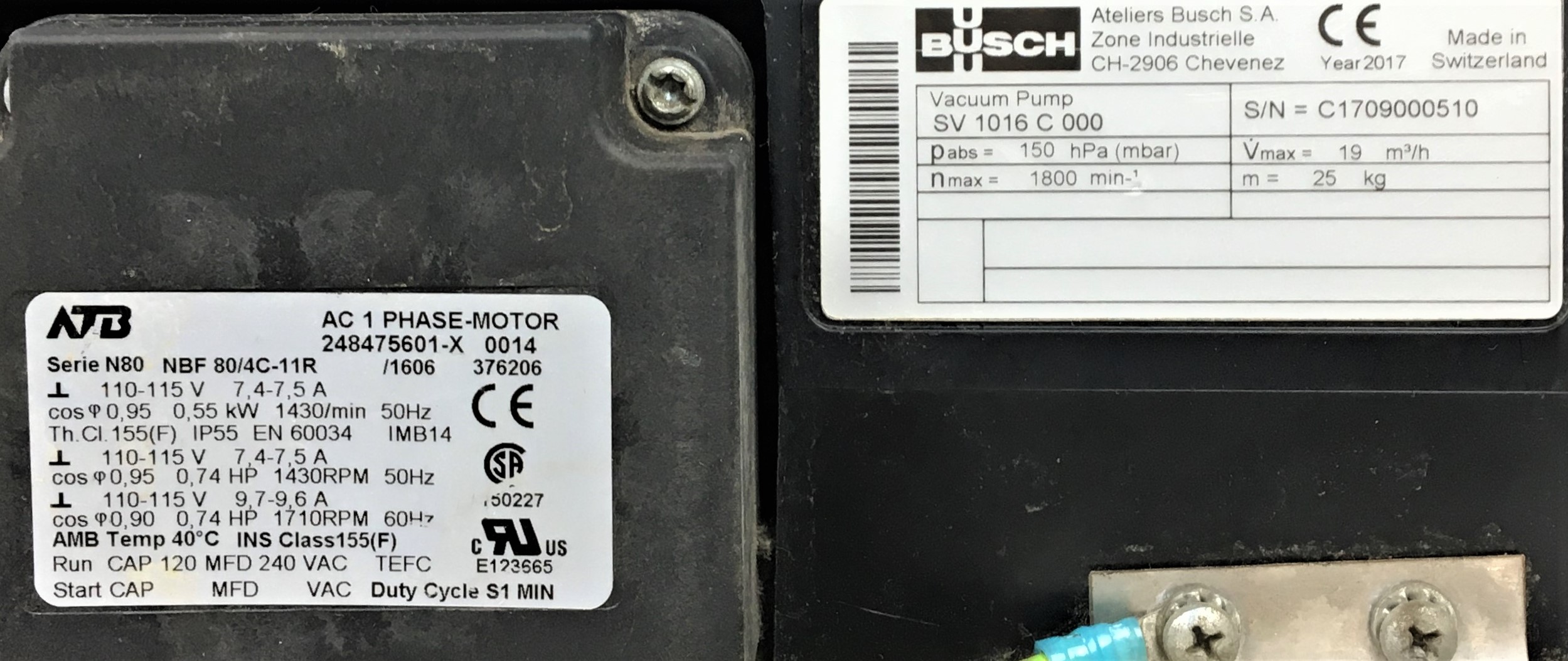 Used Busch SECO SV 1016 C Oil-Free Rotary Vacuum Pump - 11.2cfm