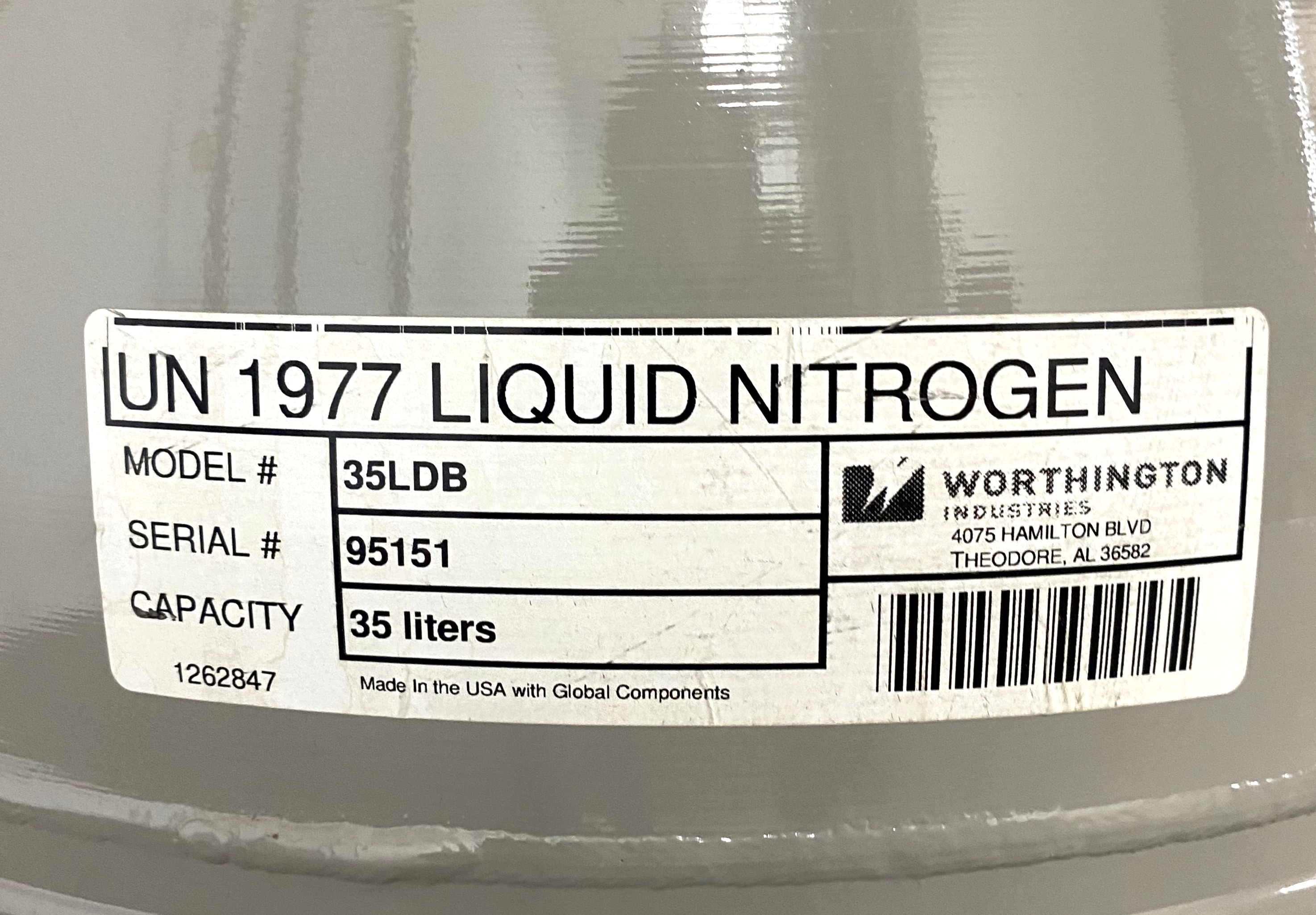 Used Worthington Industries LD35 liquid nitrogen dewar / cryogenic storage tank 35L