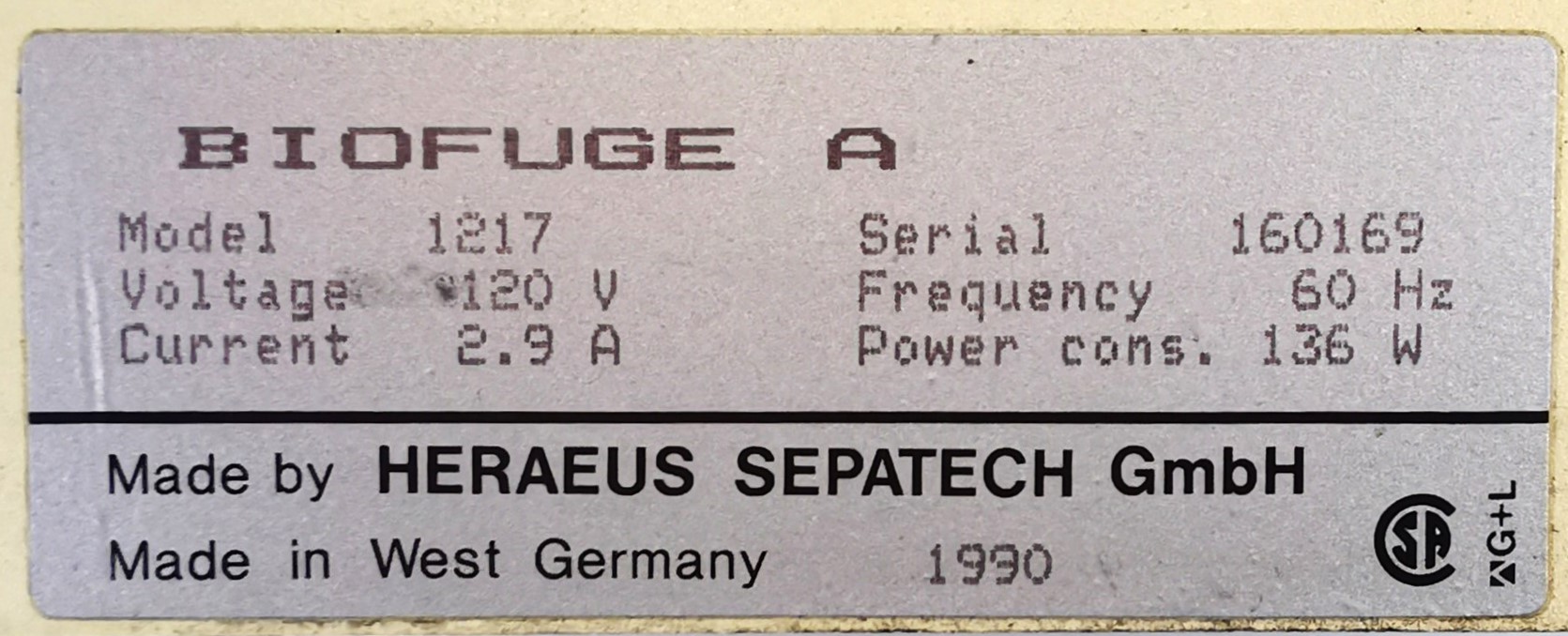 Used Heraeus (Baxter) Biofuge A 1217 Microcentrifuge with 1378 Rotor (24 x 1.5mL)