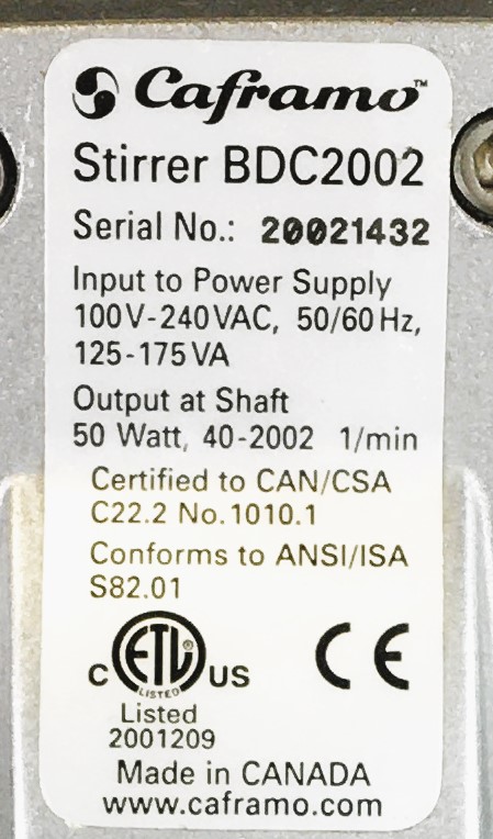 Used Caframo Compact Digital BDC2002 Overhead Stirrer with A190 Impeller