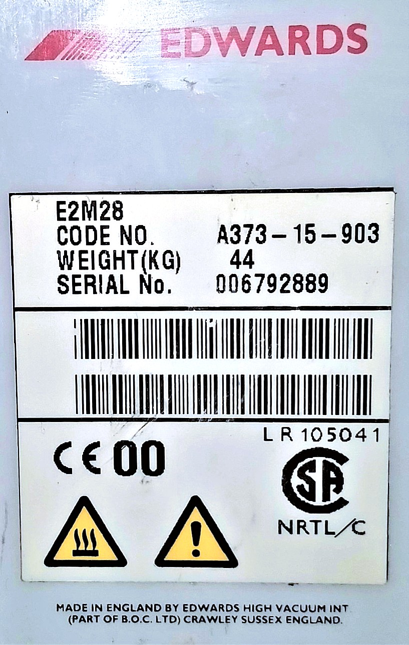 Used Edwards E2M28 Rotary Vacuum Pump with EMF20 Oil Mist Filter (21cfm)