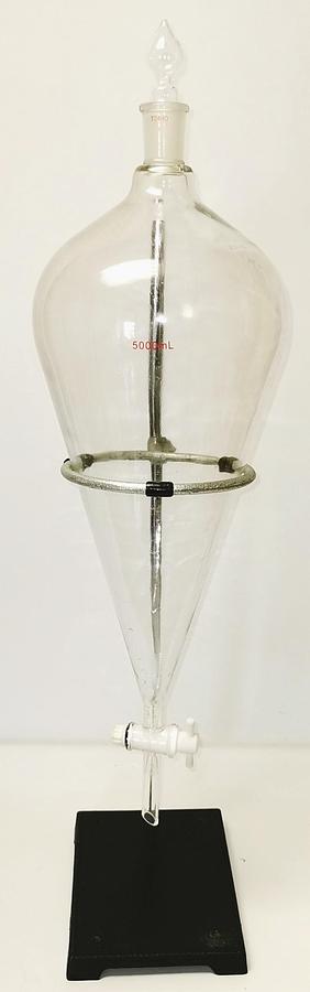 Used 5000 mL Pear-Shaped Separatory Funnel (24/40 ST) with Ring Support Stand