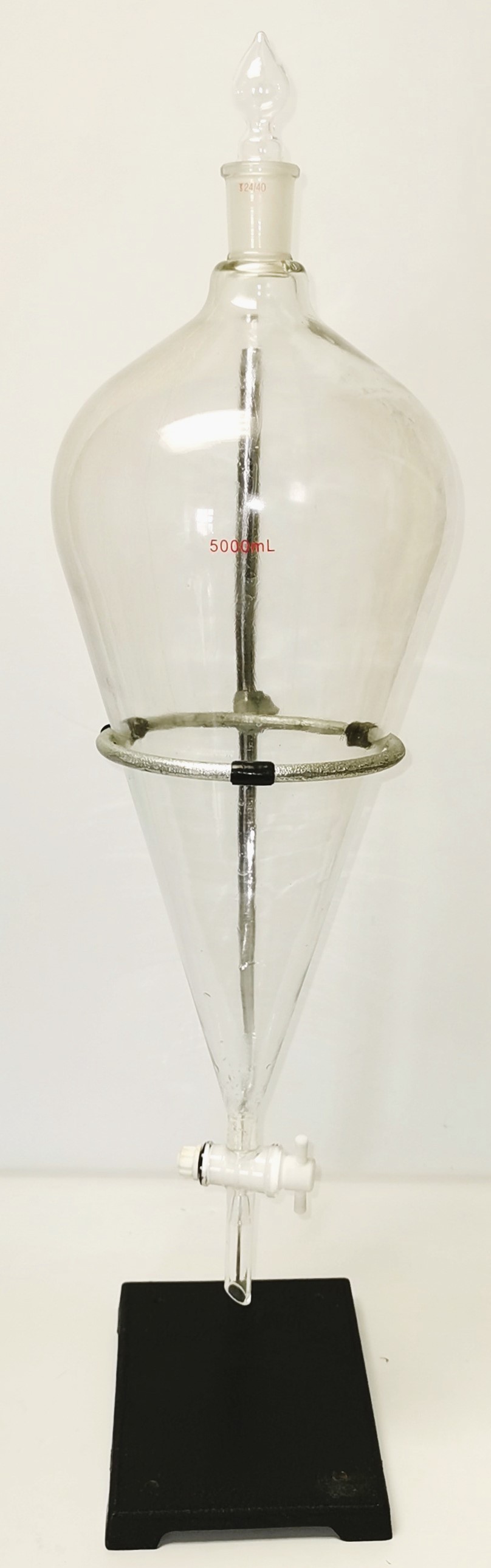 Used 5000 mL Pear-Shaped Separatory Funnel (24/40 ST) with Ring Support Stand