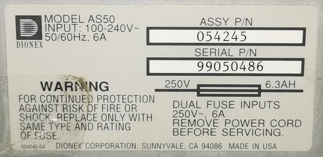 Used Dionex AS50 Autosampler